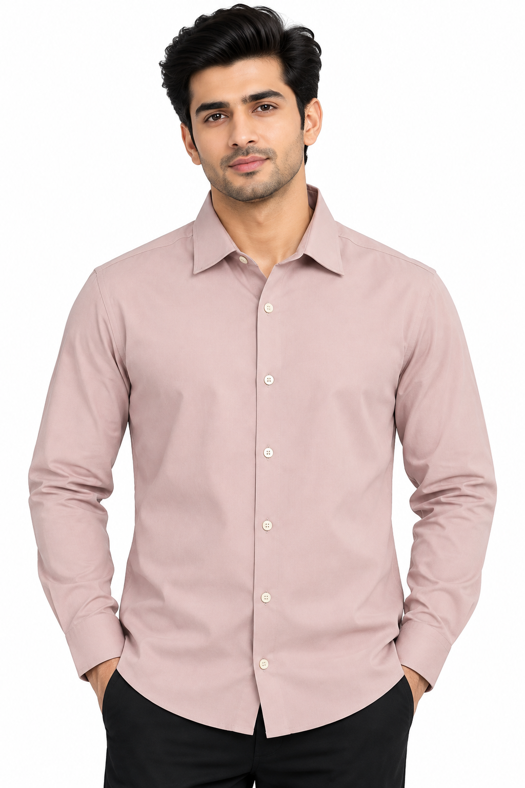 Men’s Dusty Pink Solid Full Sleeve Stretch Shirt