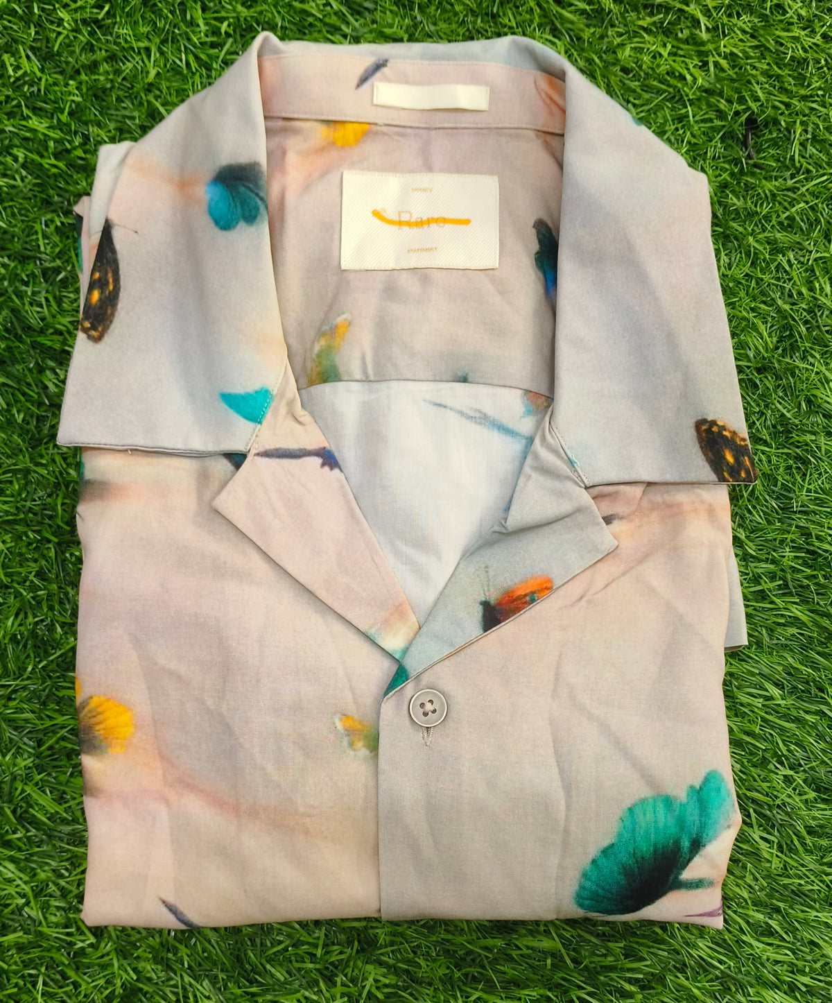 Men’s Light Grey Butterfly Print Half Sleeve Shirt