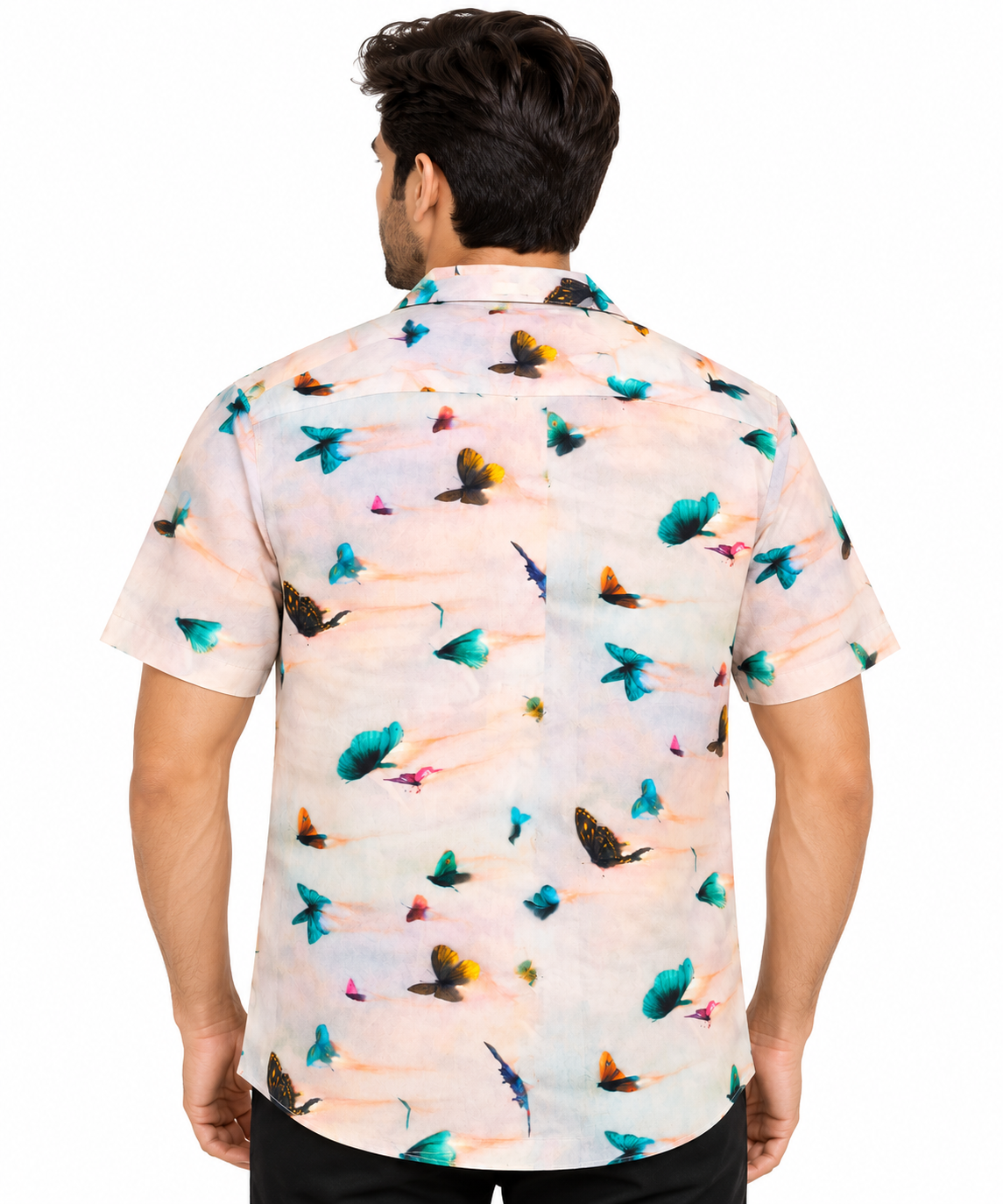 Men’s Light Grey Butterfly Print Half Sleeve Shirt