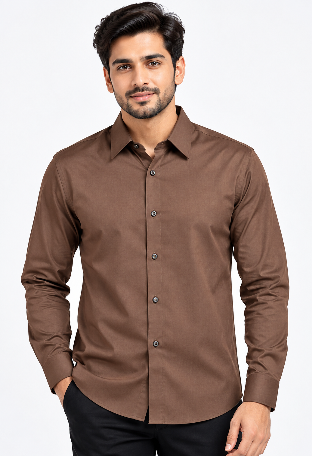 Men’s Dark Brown Solid Full Sleeve Shirt