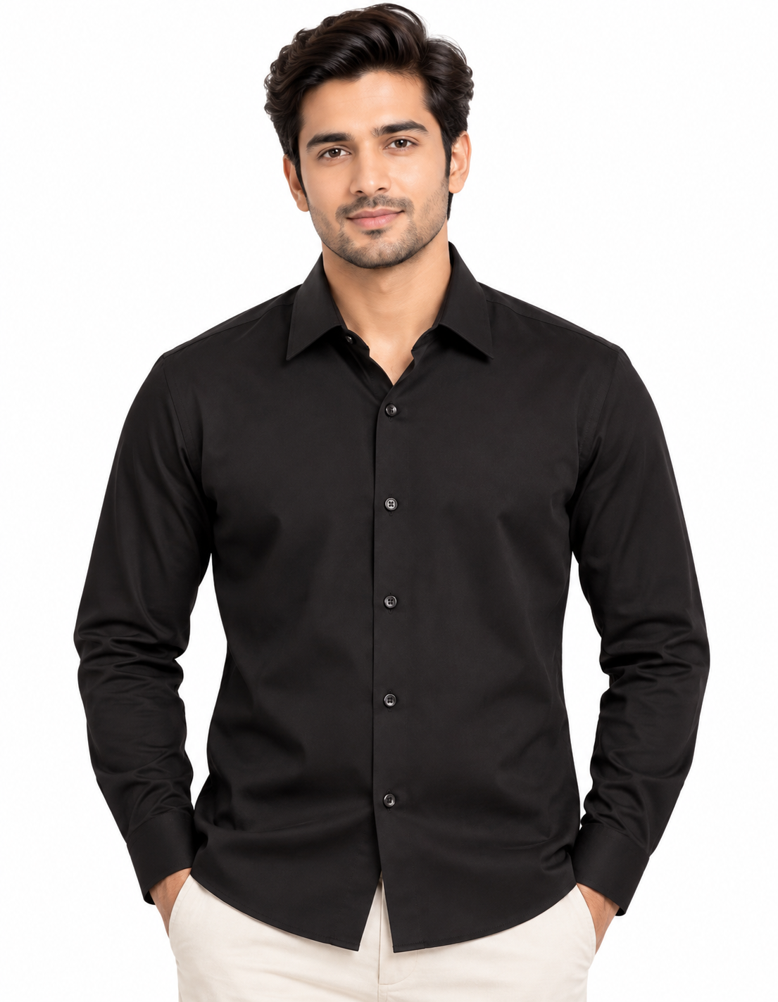 Men’s Black Color Solid Full Sleeve Shirt