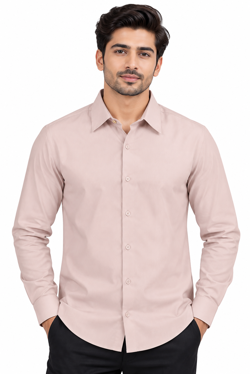 Men’s Light Pink Colour Solid Full Sleeve Shirt