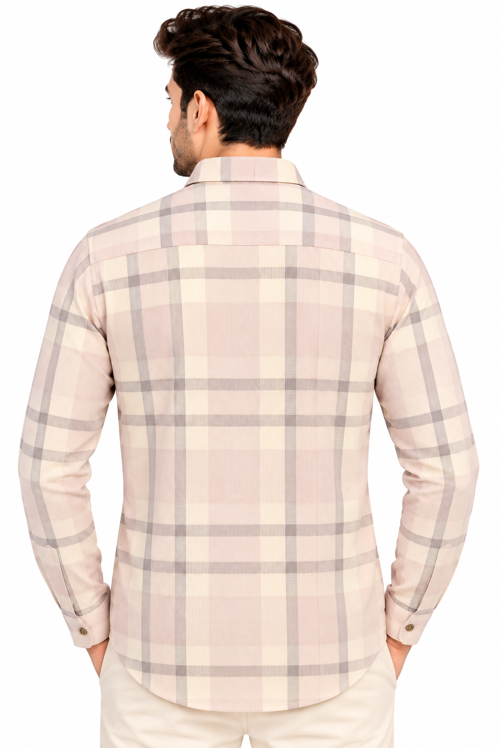 Men’s Light Purple & Cream Checked Full Sleeve Shirt