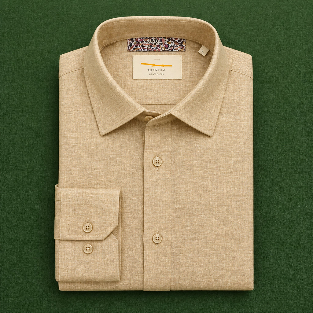 Men’s Beige Textured Full Sleeve Shirt