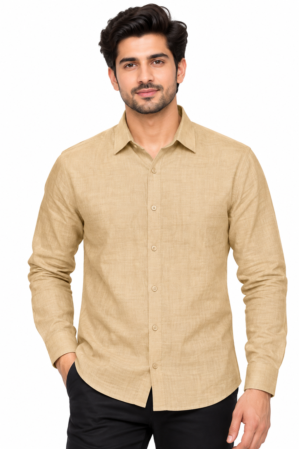 Men’s Beige Textured Full Sleeve Shirt