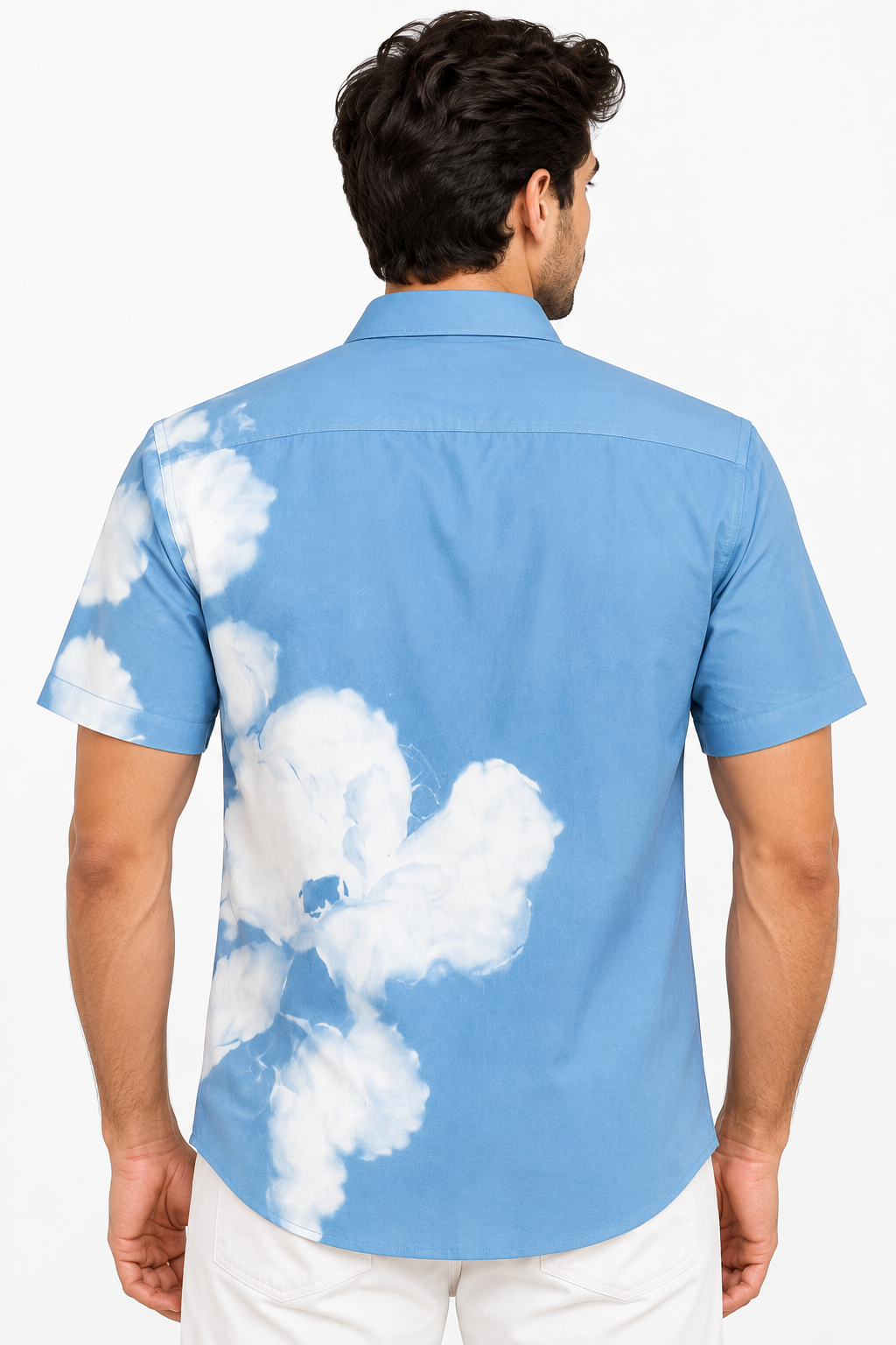 Men’s Sky Blue & White Floral Print Half Sleeve Shirt