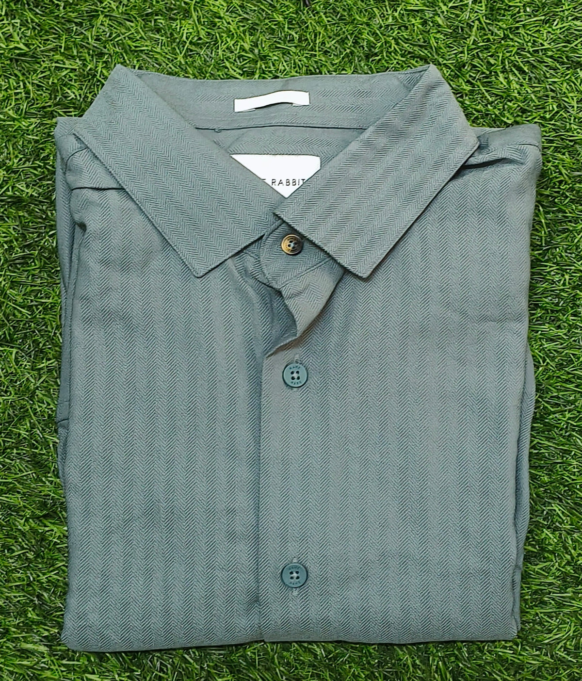 Men’s Sage Green Herringbone Full Sleeve Shirt