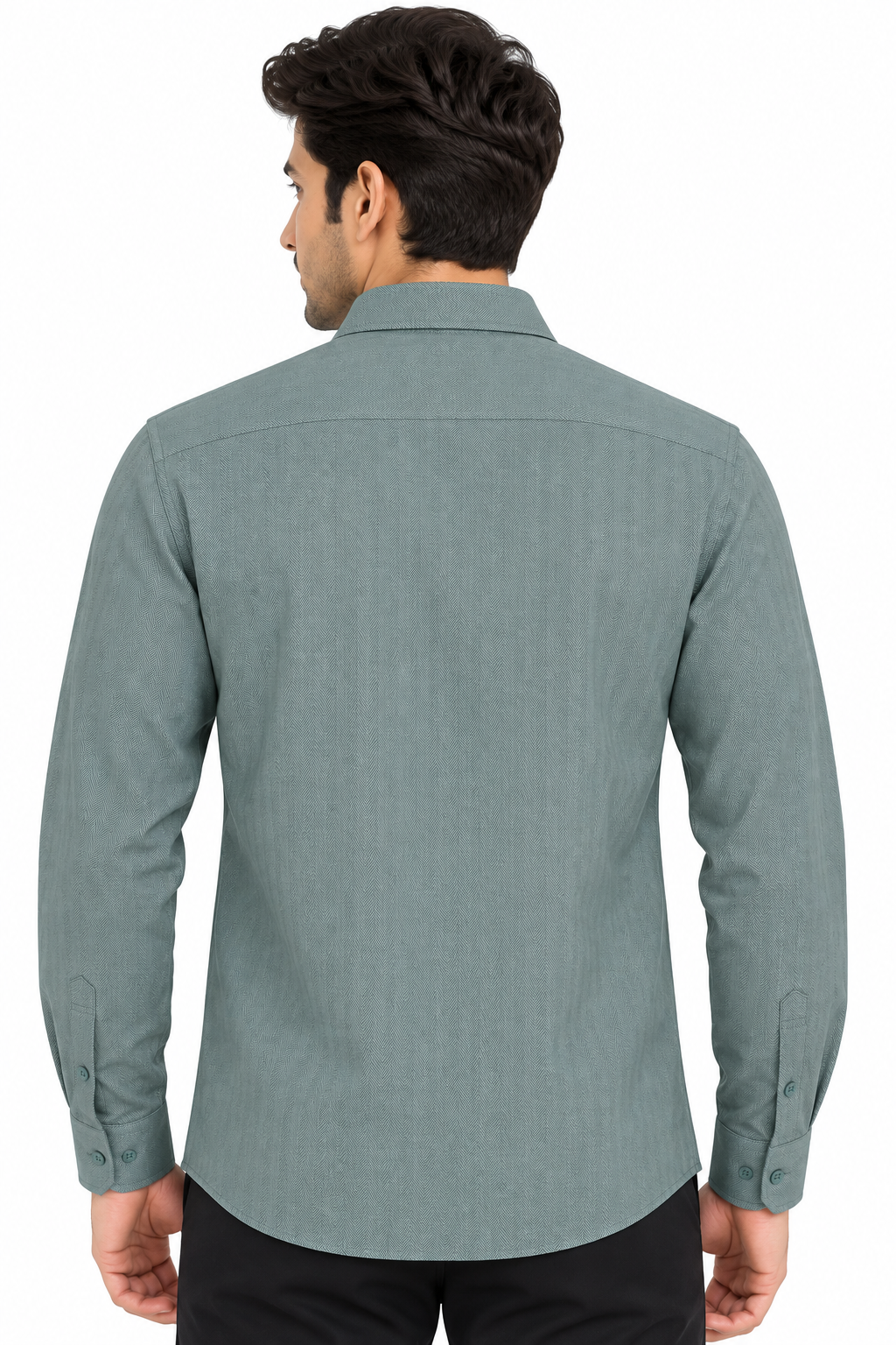 Men’s Sage Green Herringbone Full Sleeve Shirt