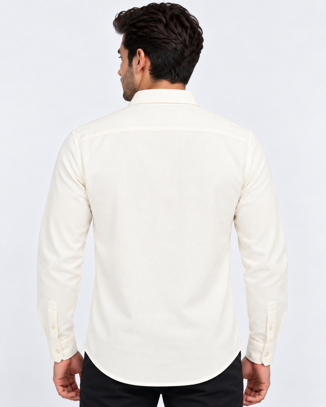 Men’s Off-White Solid Button-Down Collar Full Sleeve Shirt