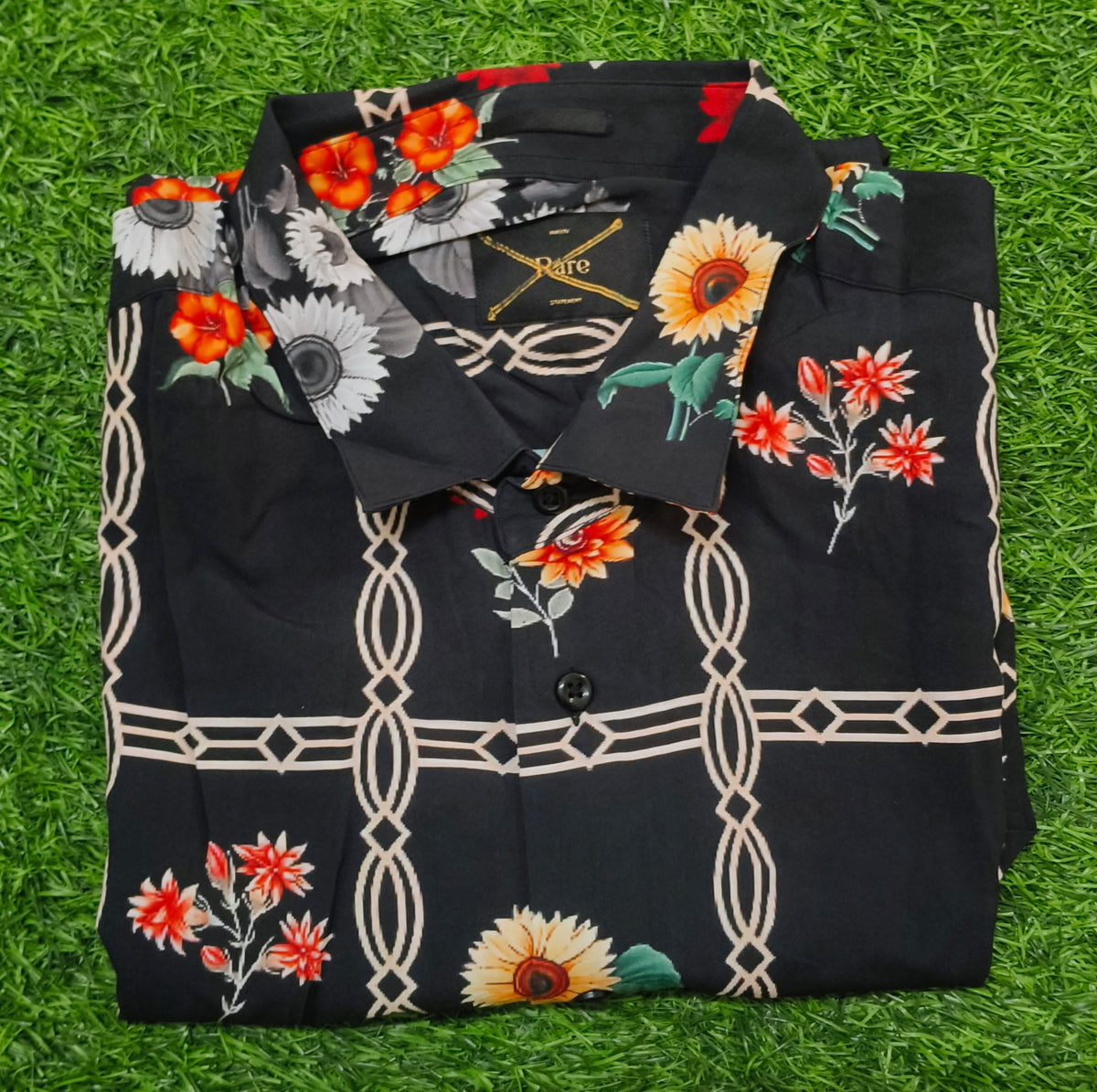Men’s Black Multicolour Floral Print Half Sleeve Shirt