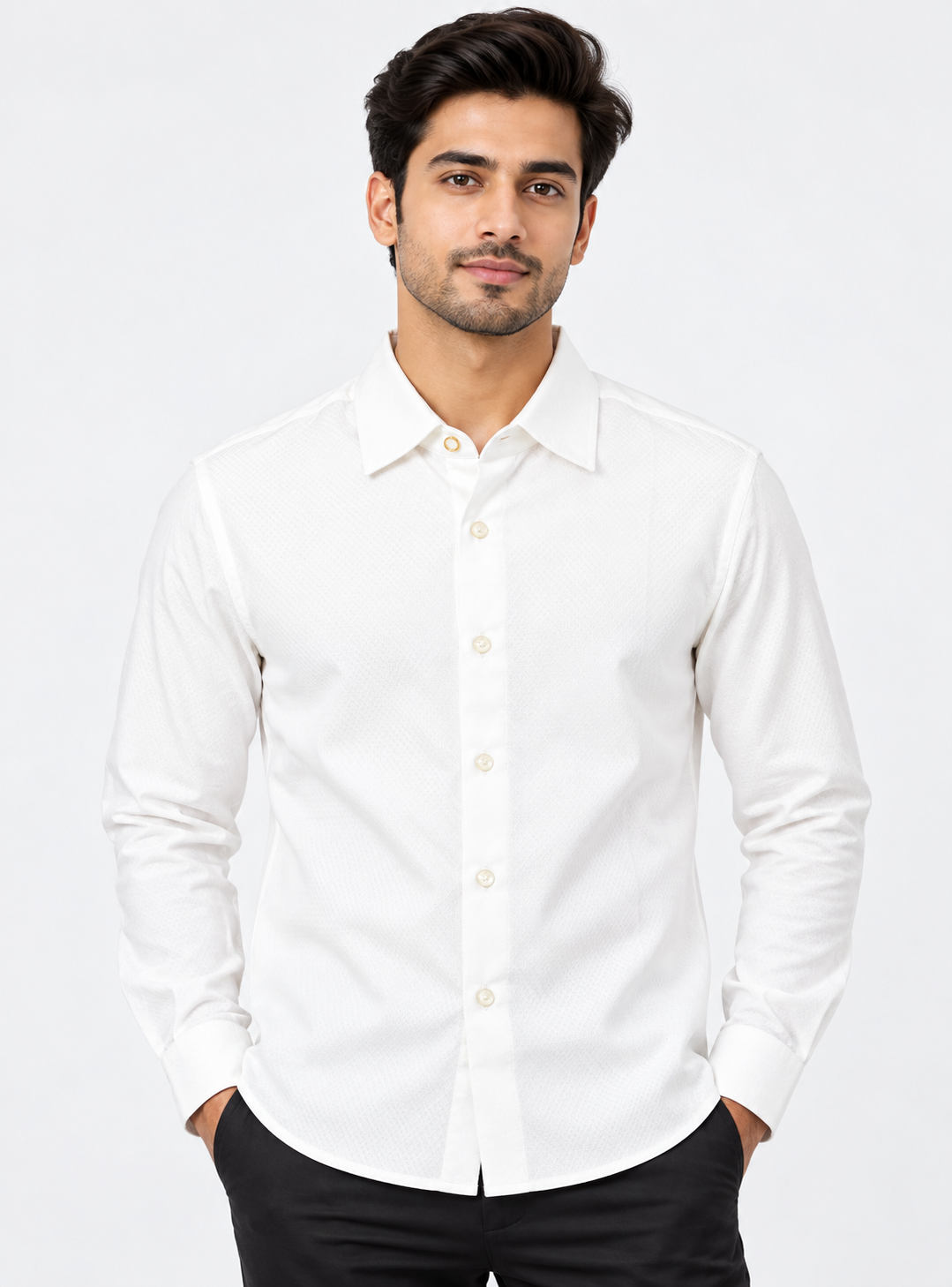 Men’s White Textured Formal Shirt