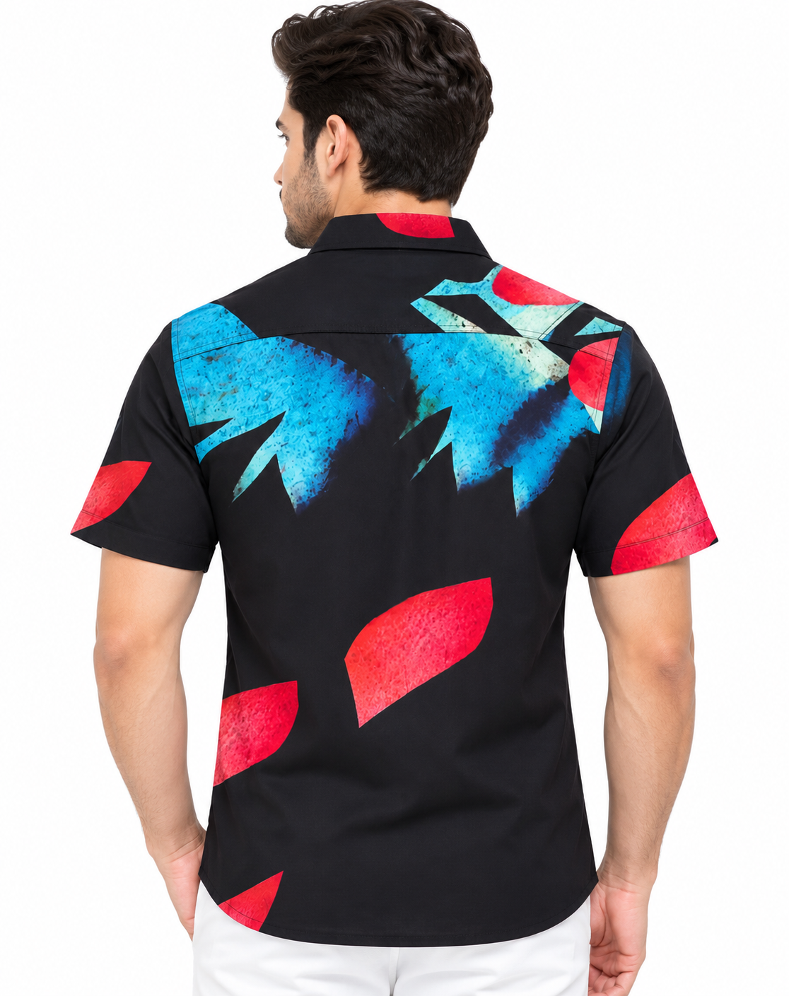 Men’s Black Multicolour Abstract Print Half Sleeve Shirt