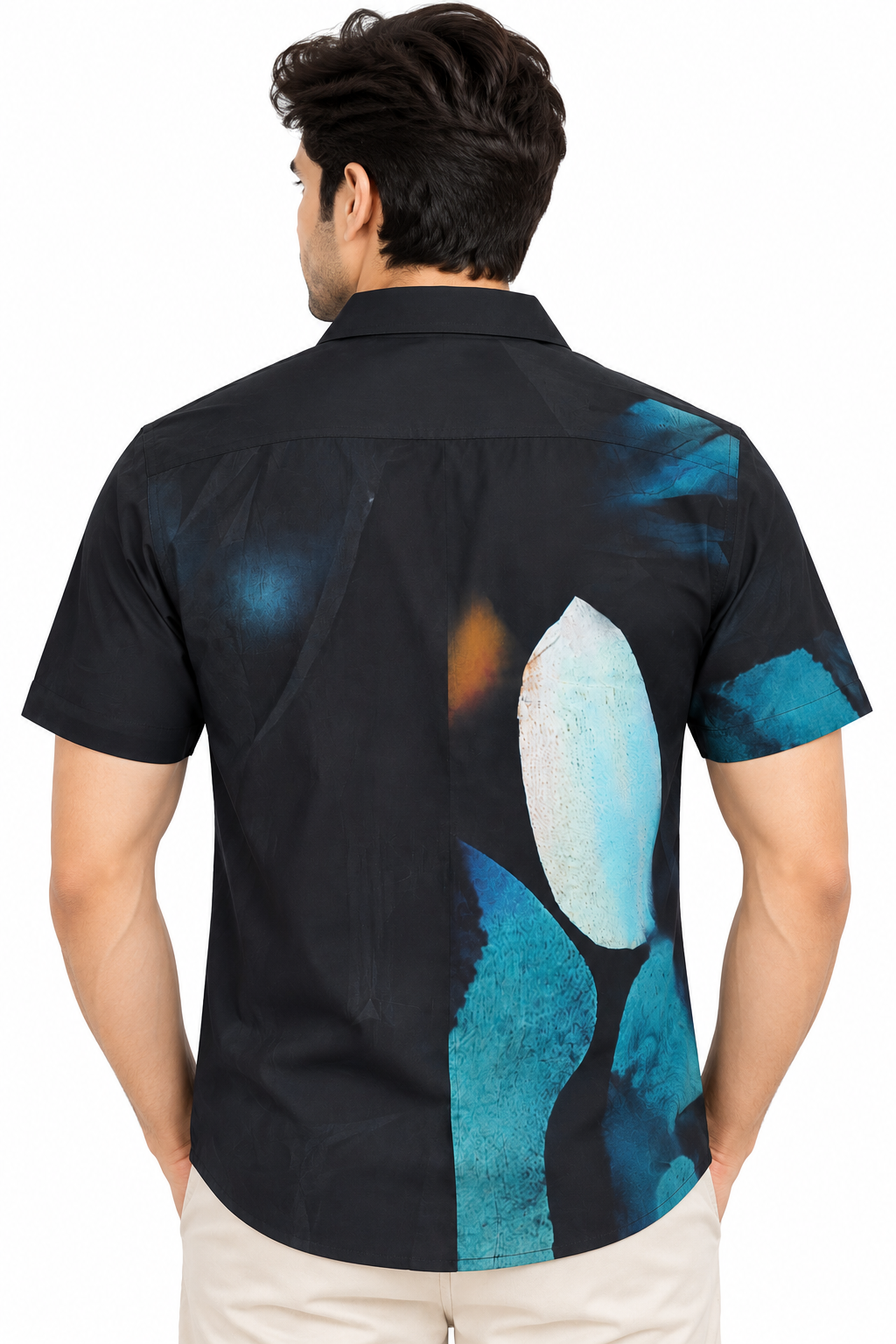 Men’s Black Abstract Print Half Sleeve Shirt