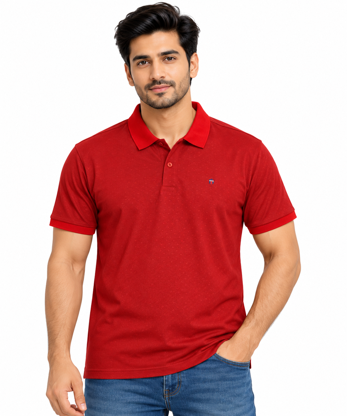 Men’s Maroon Red Textured Polo Collar T-Shirt