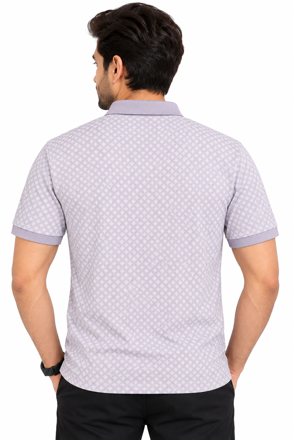 Men’s Purple Micro Printed Polo Collar T-Shirt