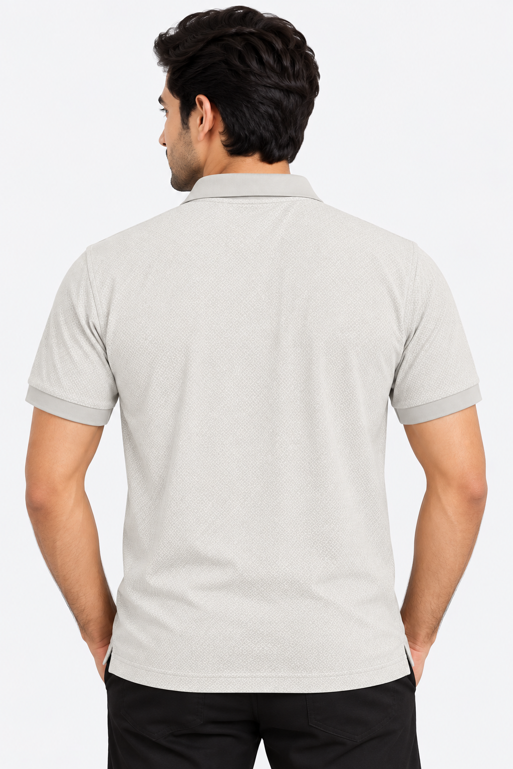 Men’s Light Grey Micro Printed Polo Collar T-Shirt
