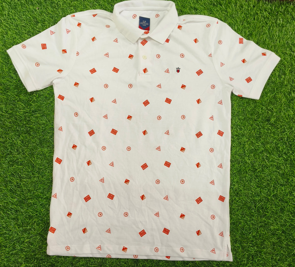 Men’s Grey & Brown Micro Printed Polo Collar T-Shirt