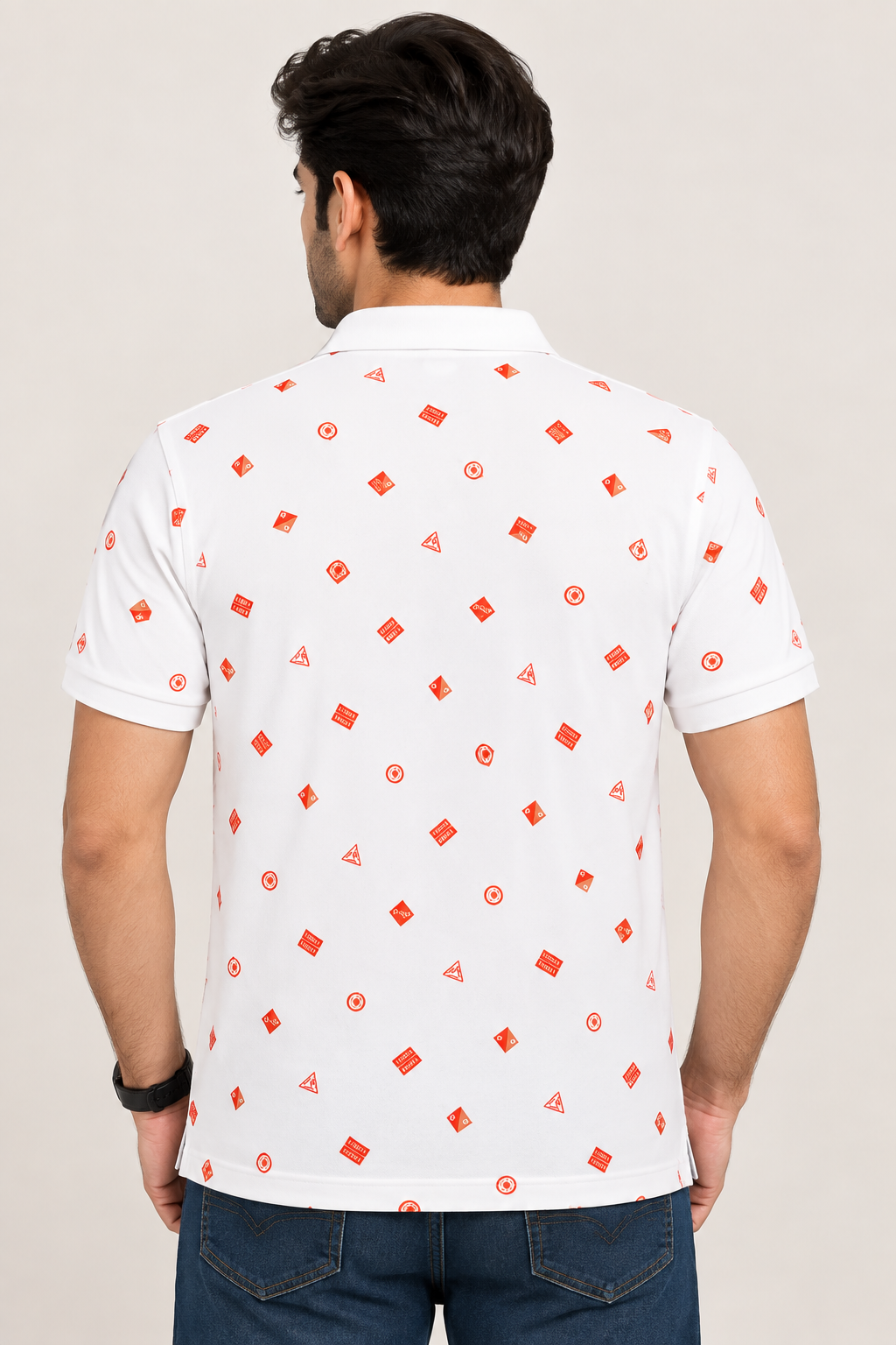 Men’s Grey & Brown Micro Printed Polo Collar T-Shirt
