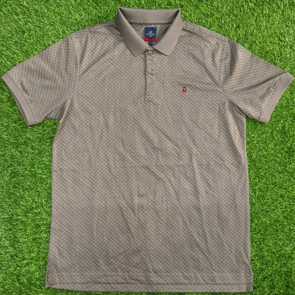 Men’s Grey & Brown Micro Printed Polo Collar T-Shirt