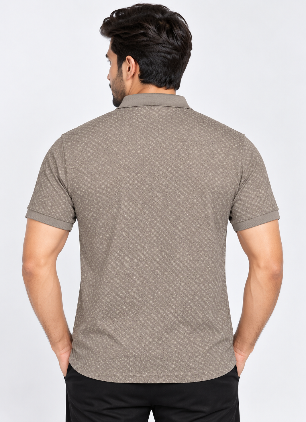 Men’s Grey & Brown Micro Printed Polo Collar T-Shirt