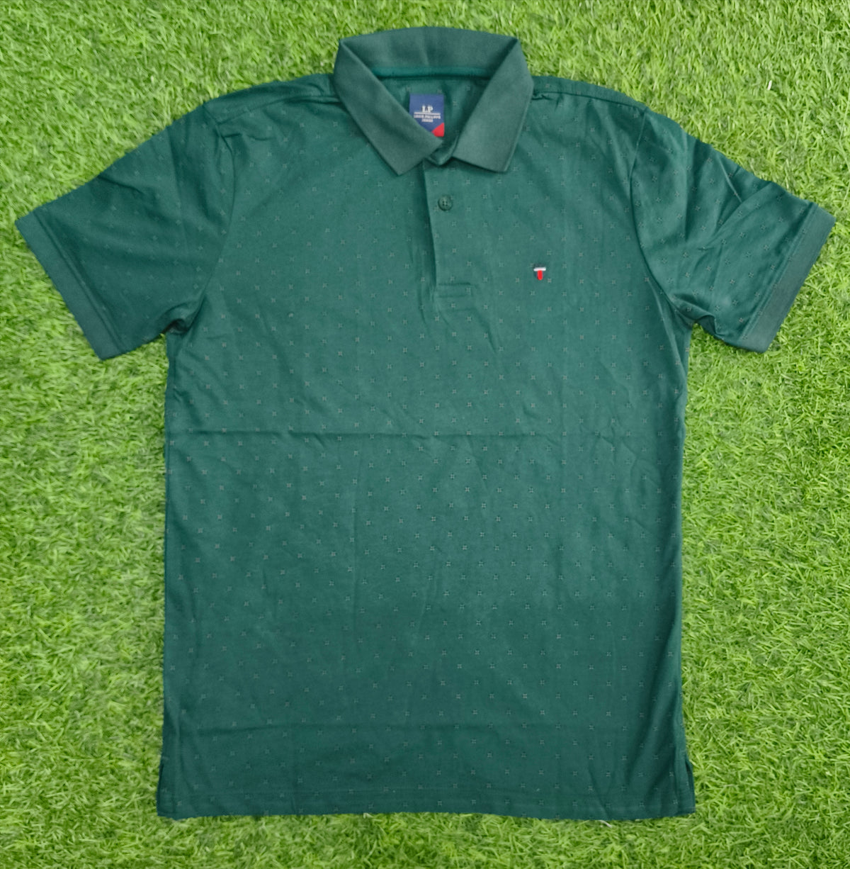 Men’s Dark Green Micro Printed Polo Collar T-Shirt
