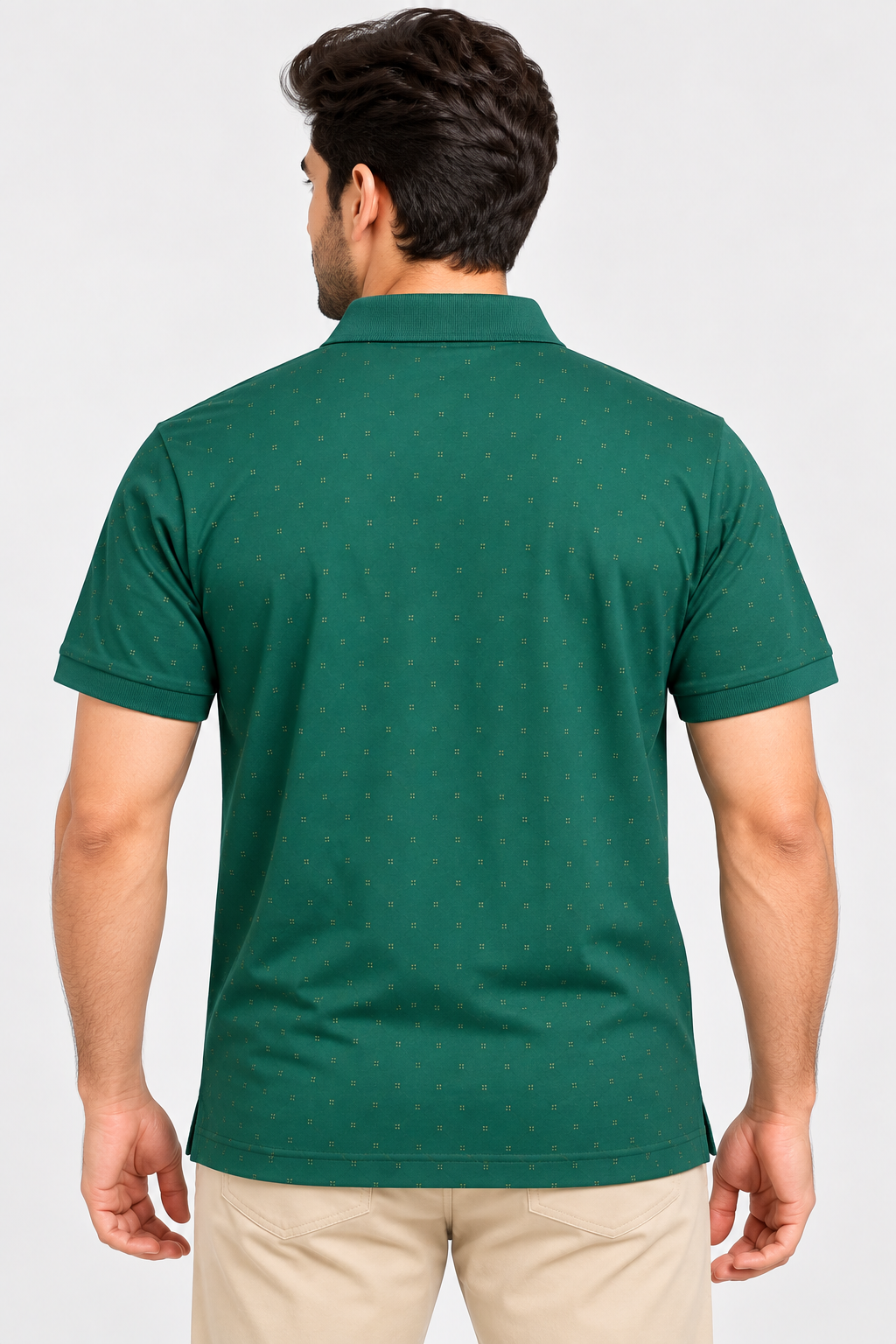 Men’s Dark Green Micro Printed Polo Collar T-Shirt