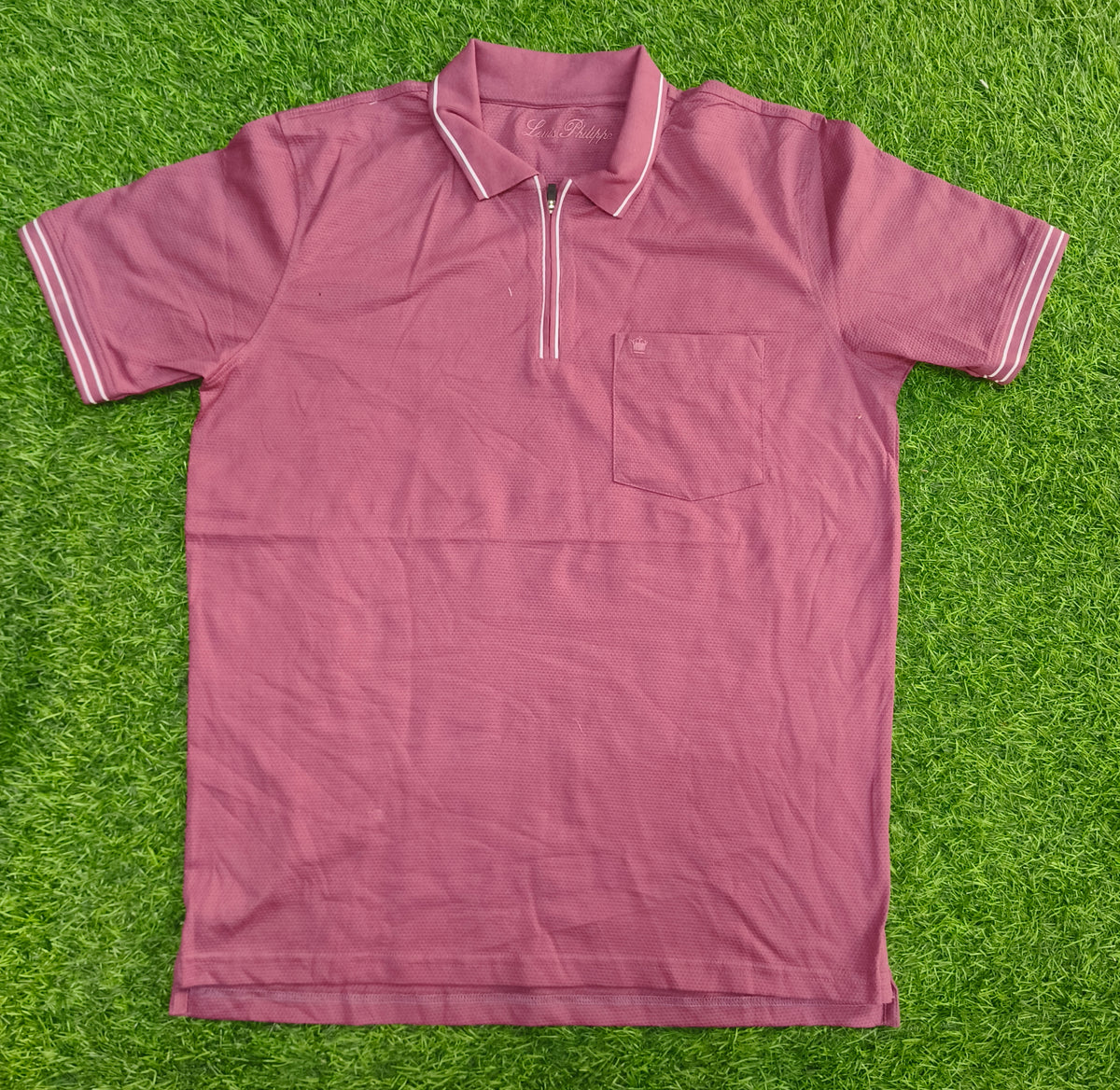 Men’s Dark Purple Textured Zip Polo Collar T-Shirt