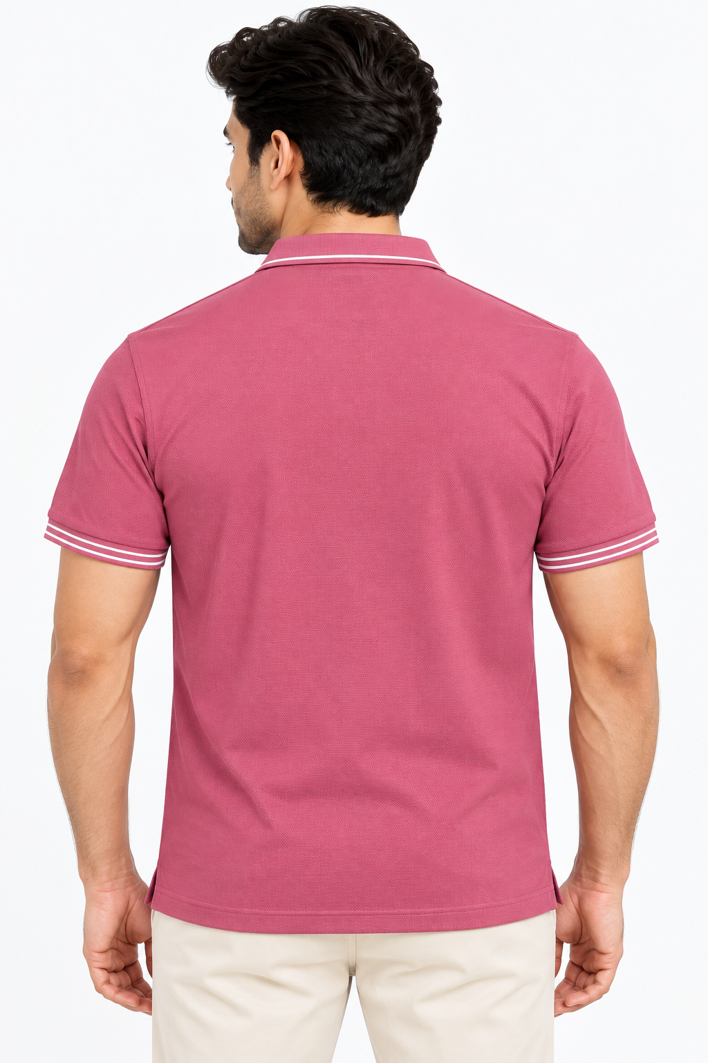 Men’s Dark Purple Textured Zip Polo Collar T-Shirt