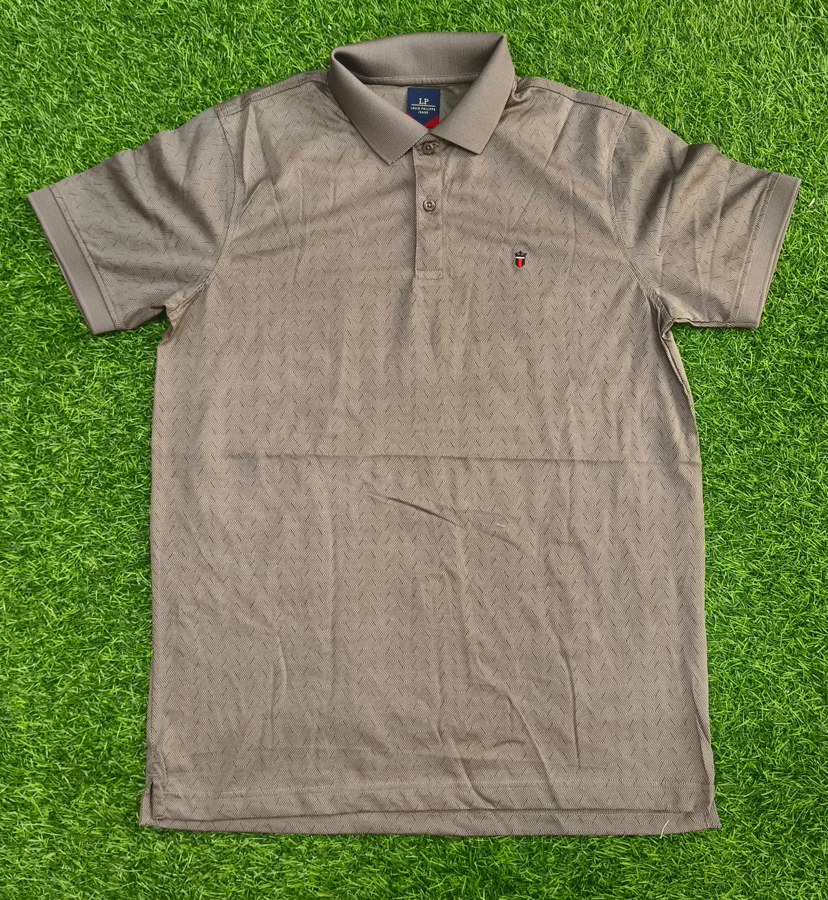 Men’s Brown Chevron Print Polo Collar T-Shirt