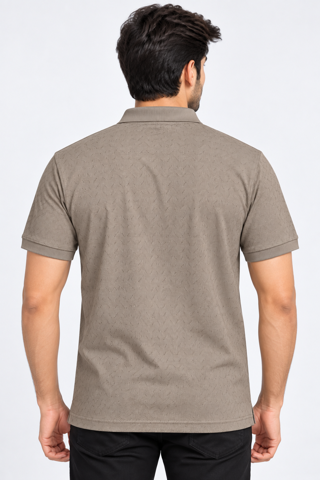 Men’s Brown Chevron Print Polo Collar T-Shirt