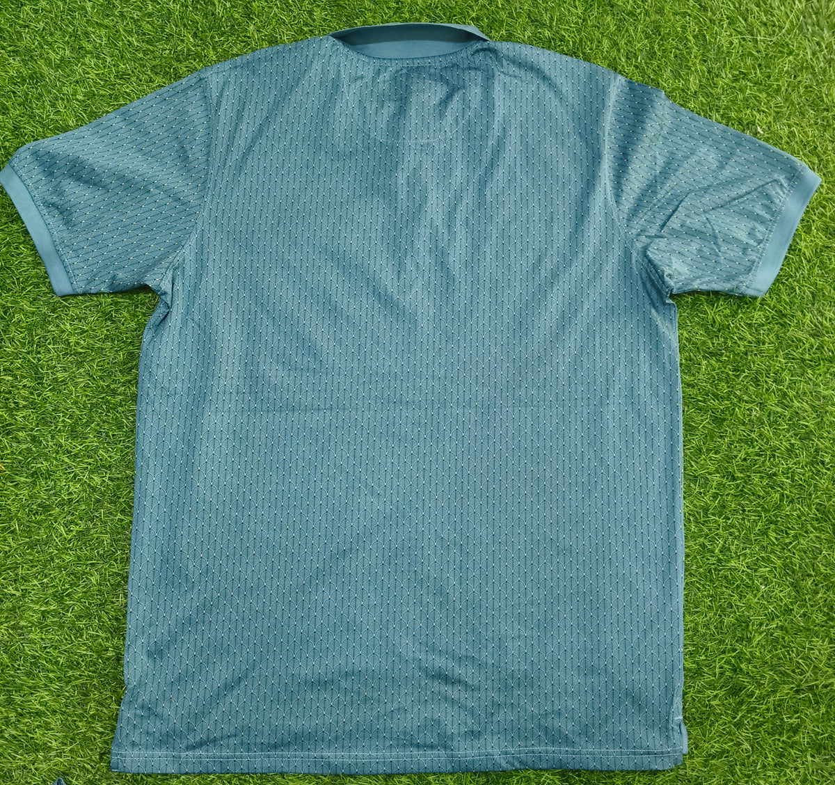 Men’s Teal Blue Geometric Print Polo Collar T-Shirt
