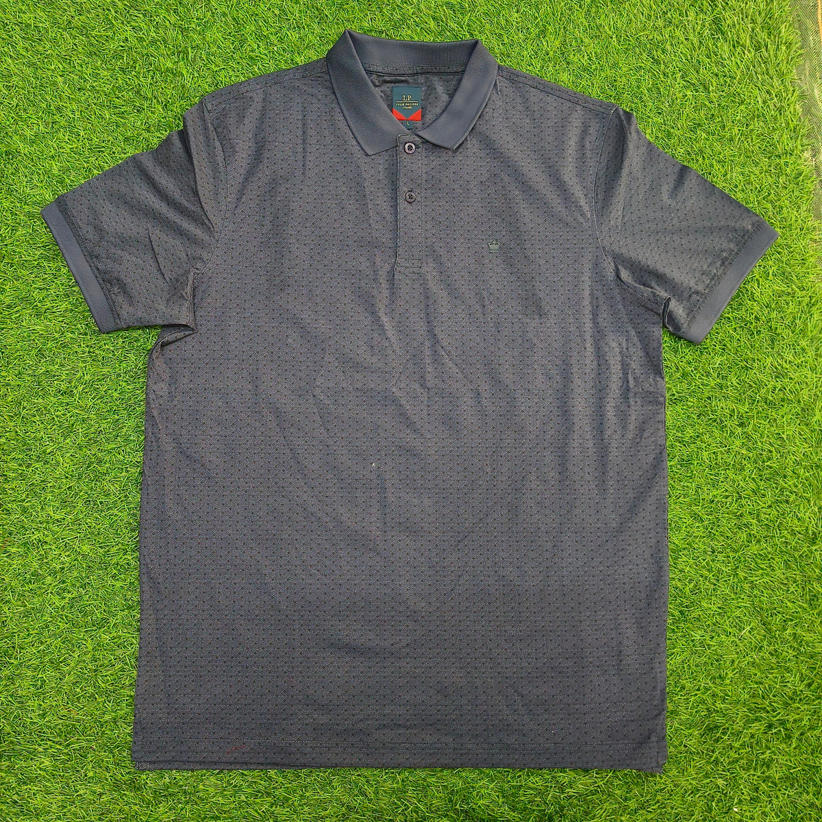 Men’s Navy Blue Micro Printed Polo Collar T-Shirt