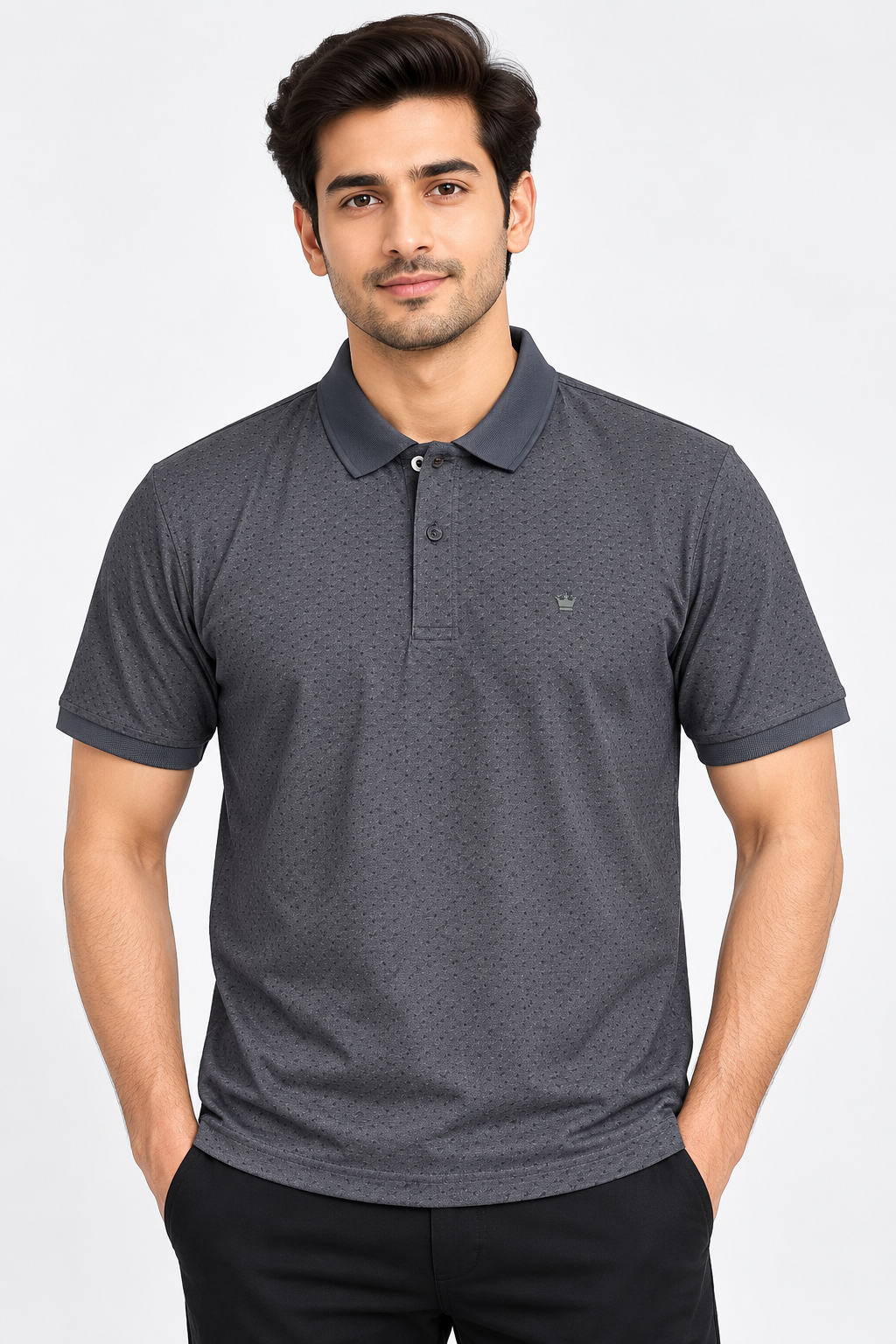 Men’s Navy Blue Micro Printed Polo Collar T-Shirt