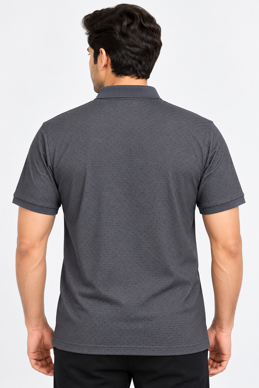 Men’s Navy Blue Micro Printed Polo Collar T-Shirt