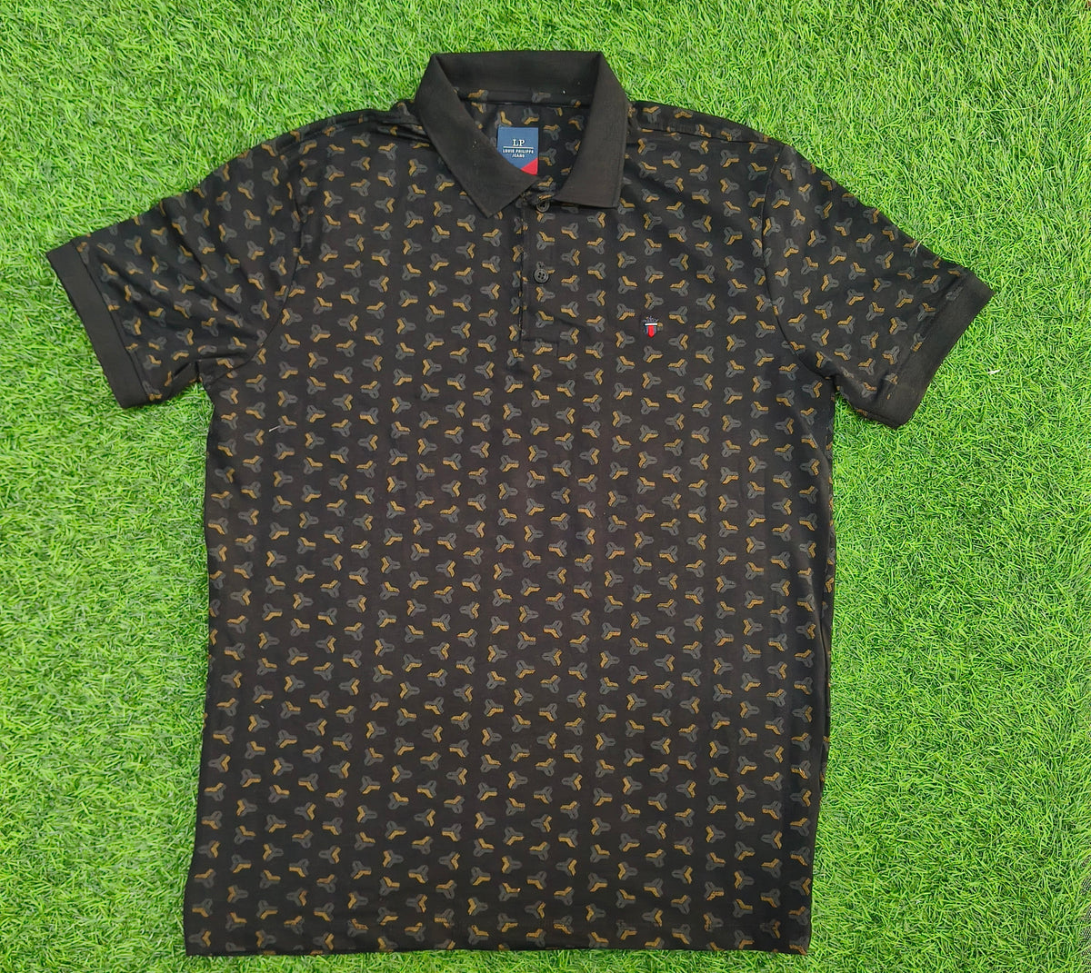 Men’s Black & Brown Micro Print Polo Collar T-Shirt