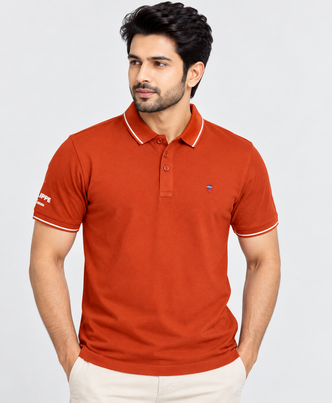 Men’s Rust Orange Contrast Collar Polo T-Shirt