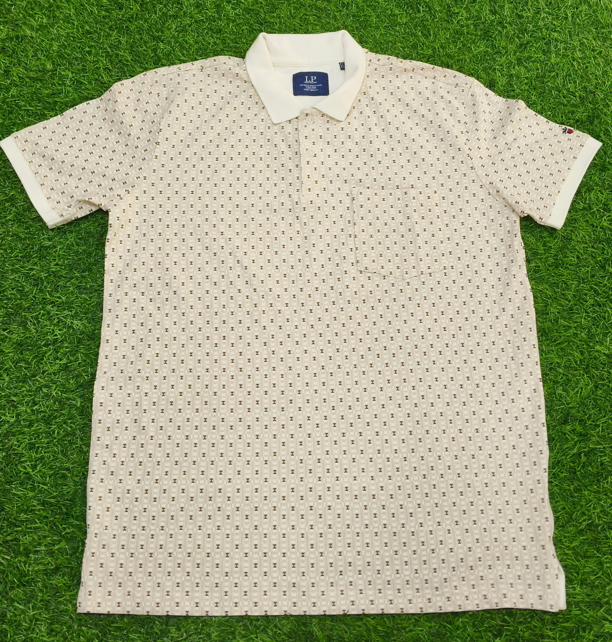 Men’s Cream Printed Collar Polo T-Shirt