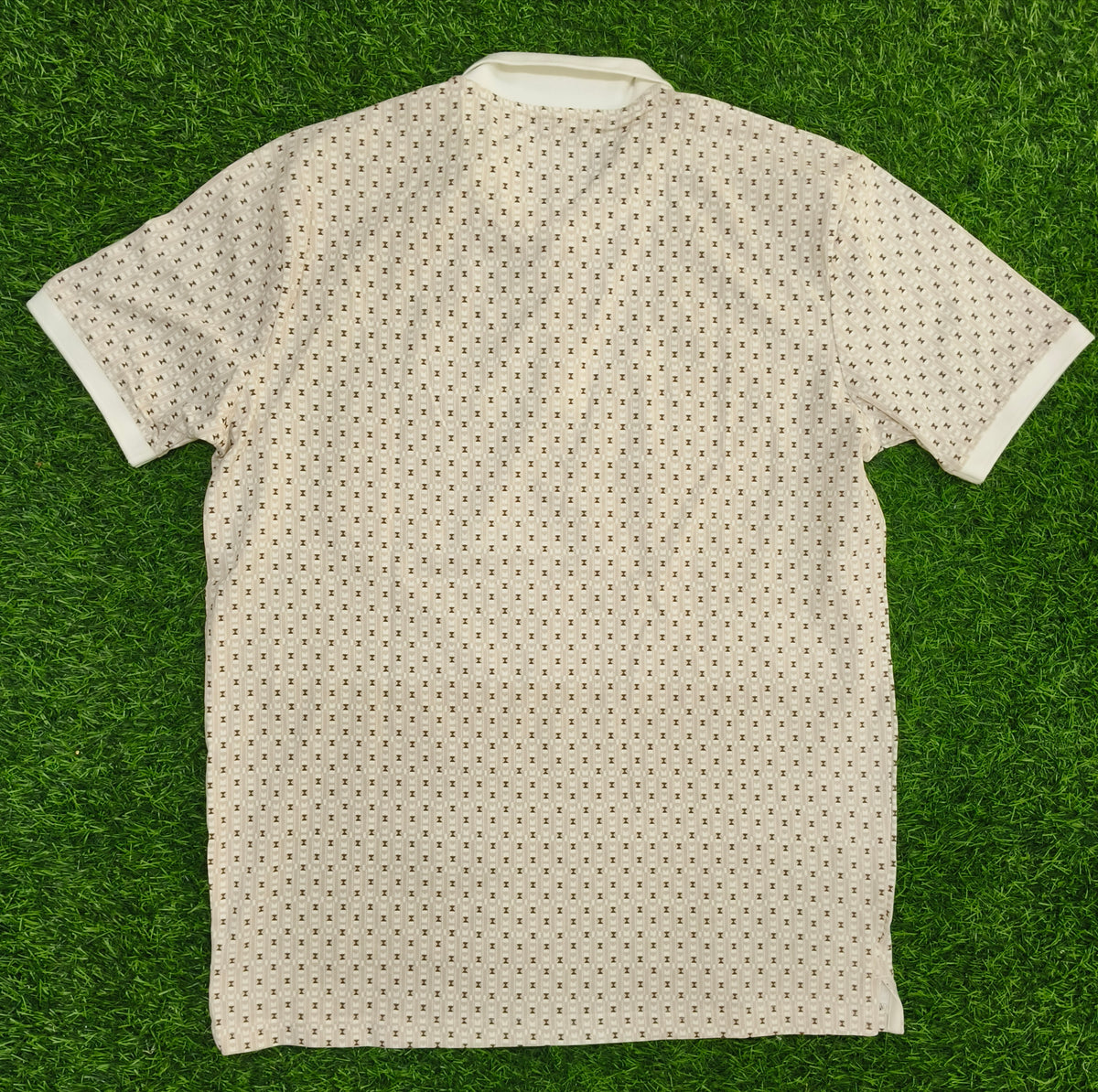 Men’s Cream Printed Collar Polo T-Shirt