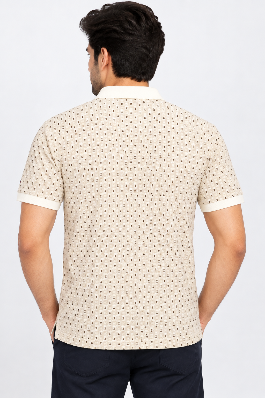 Men’s Cream Printed Collar Polo T-Shirt
