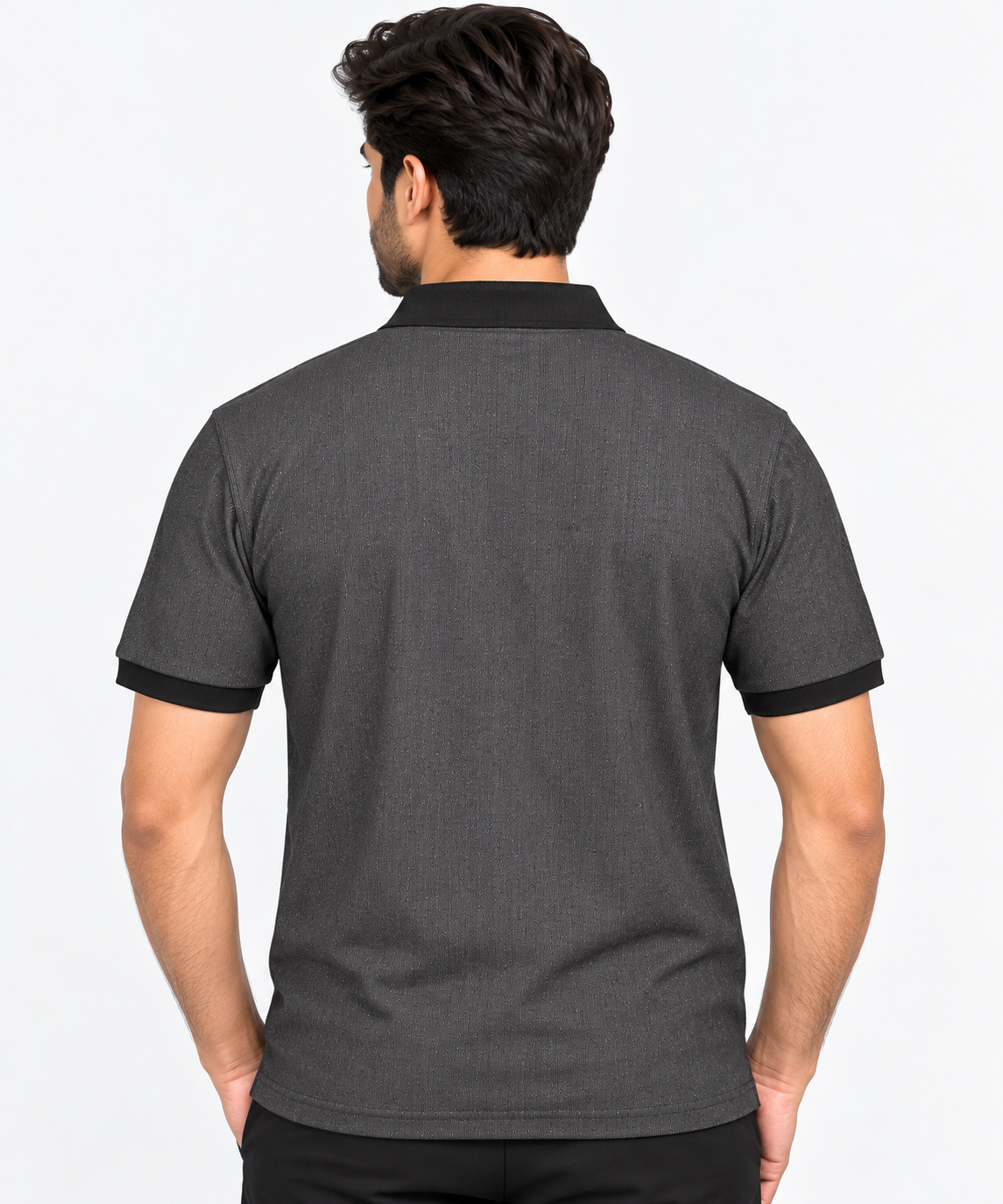 Men’s Black & Grey Printed Collar Polo T-Shirt
