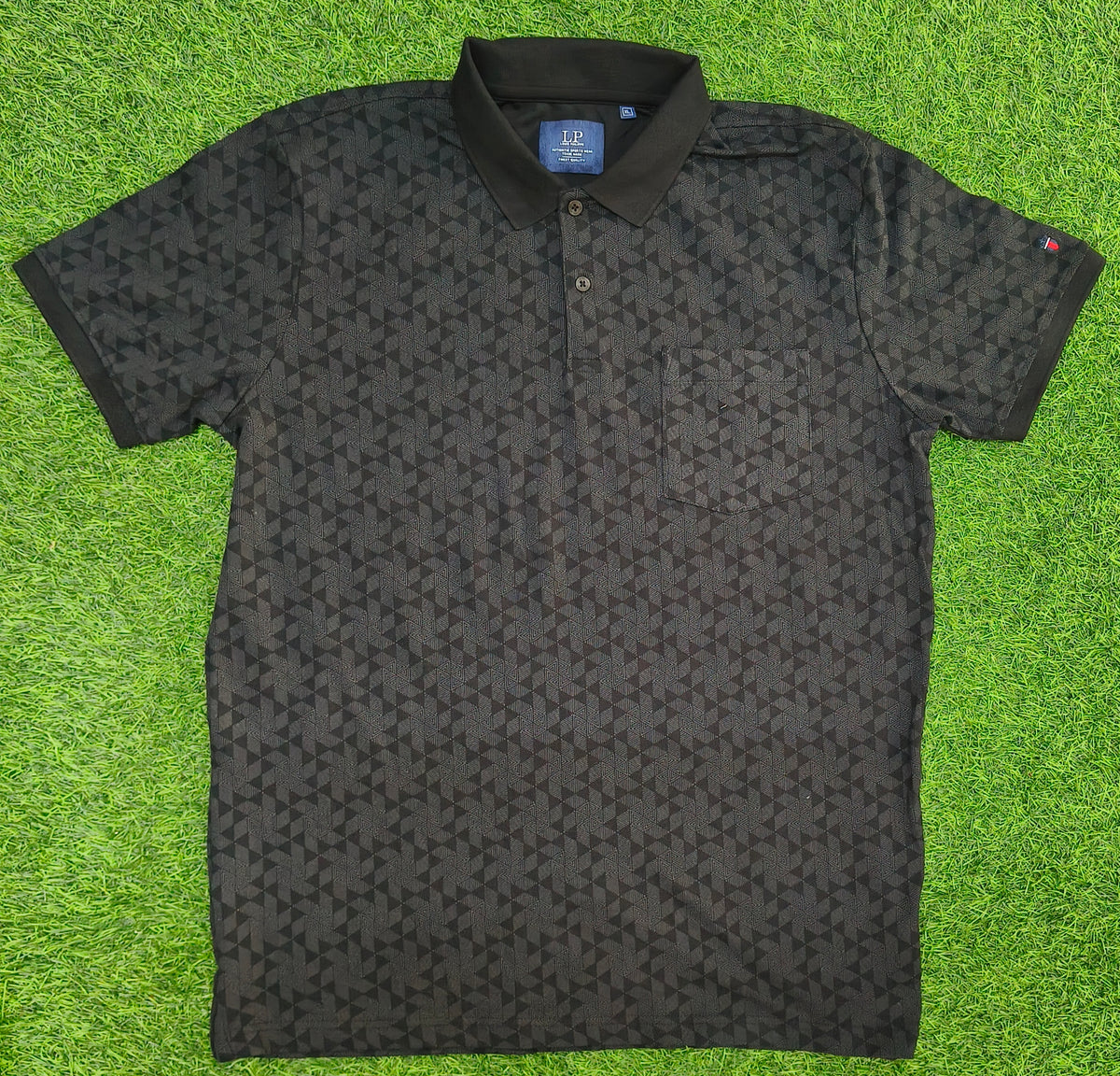 Men’s Black & Grey Geometric Printed Collar Polo T-Shirt