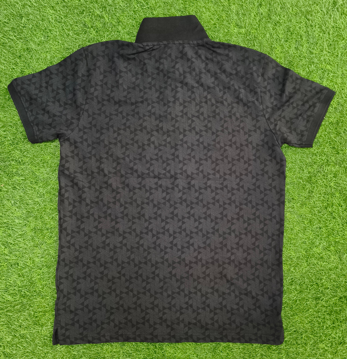 Men’s Black & Grey Geometric Printed Collar Polo T-Shirt