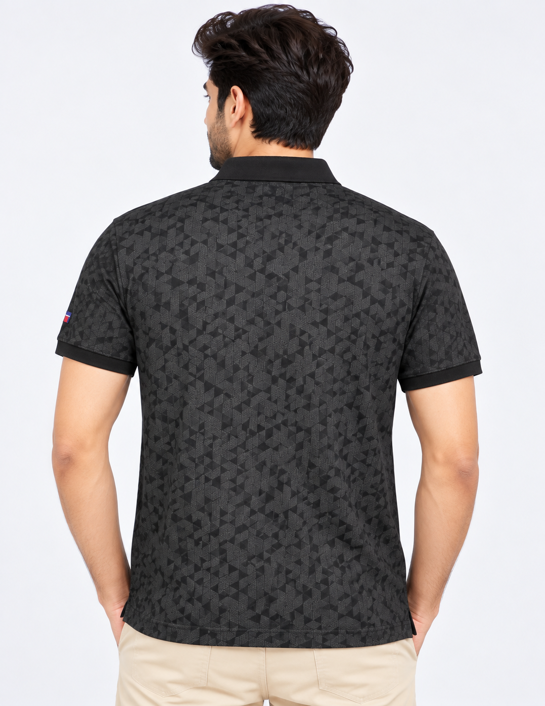 Men’s Black & Grey Geometric Printed Collar Polo T-Shirt