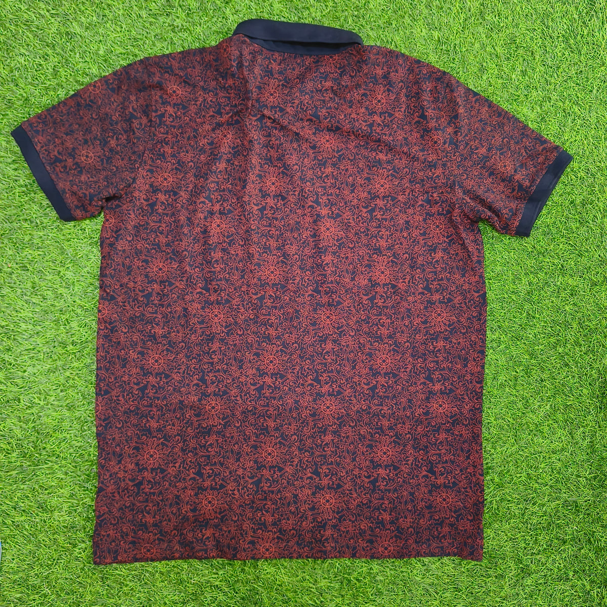 Men’s Navy Blue & Rust Floral Printed Collar Polo T-Shirt