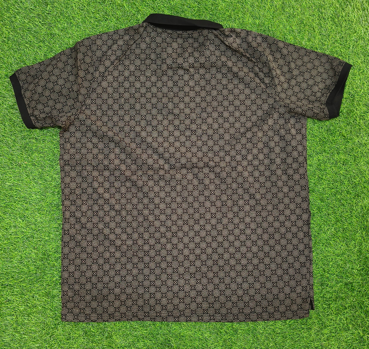 Men’s Black & Beige Micro Floral Print Collar Polo T-Shirt