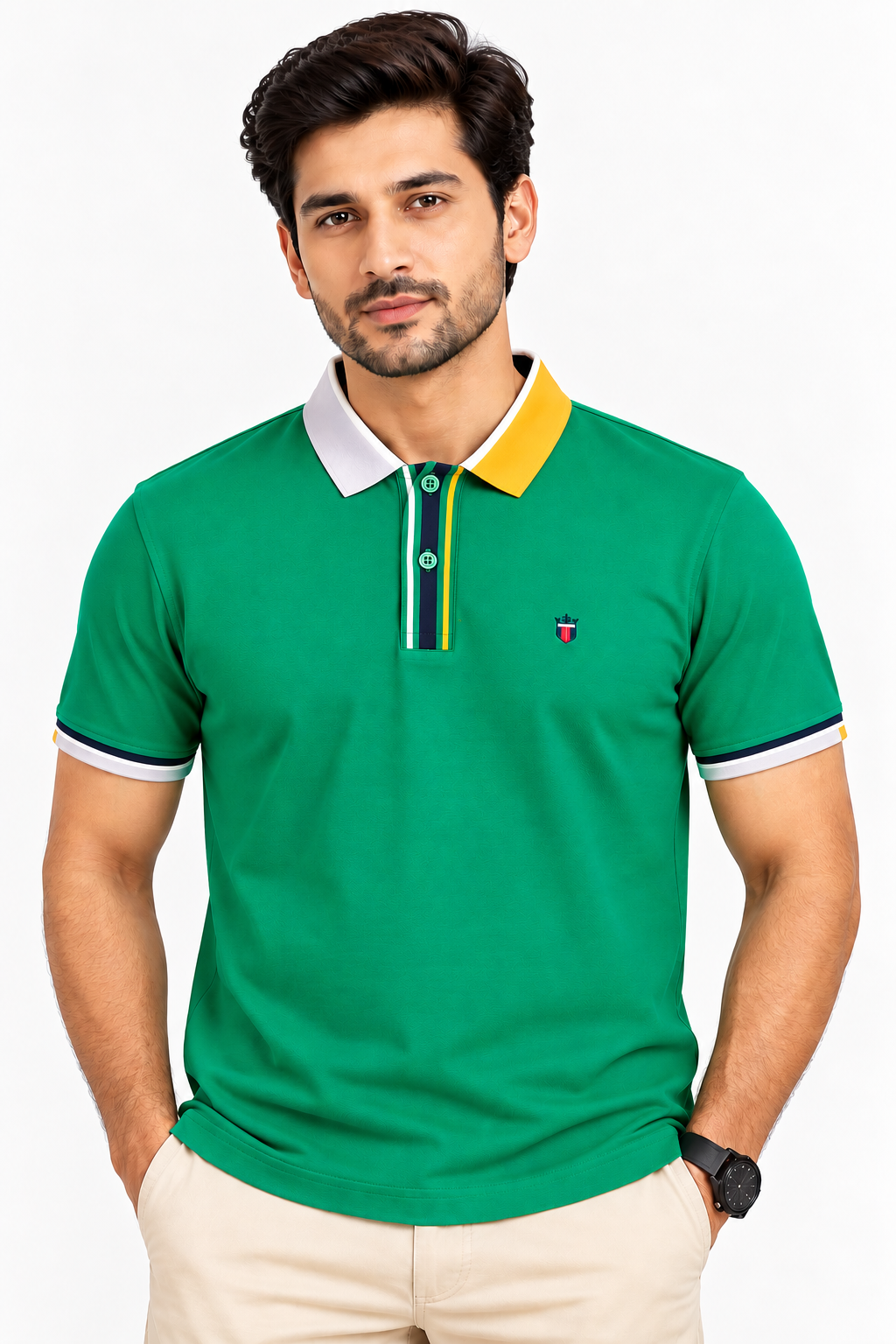 Men’s Green Colour Block Collar Polo T-Shirt