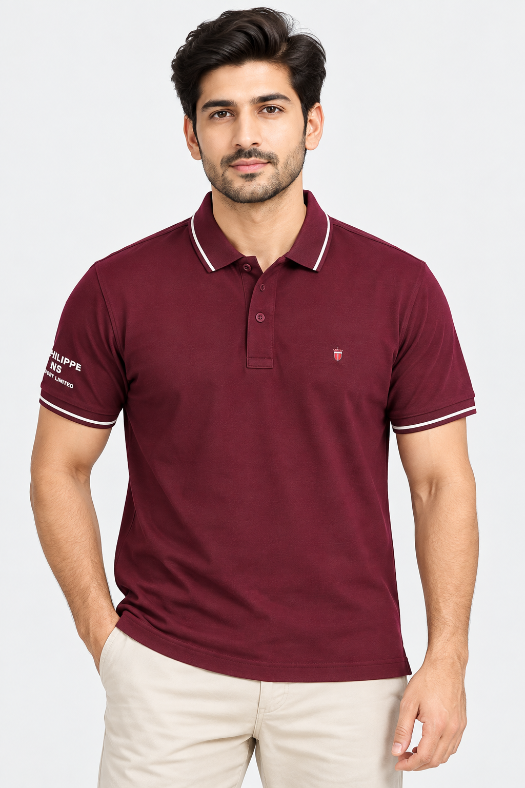 Men’s Maroon Contrast Tipped Collar Polo T-Shirt