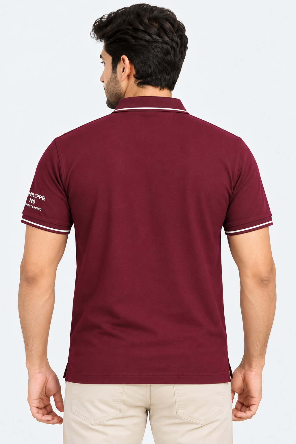 Men’s Maroon Contrast Tipped Collar Polo T-Shirt