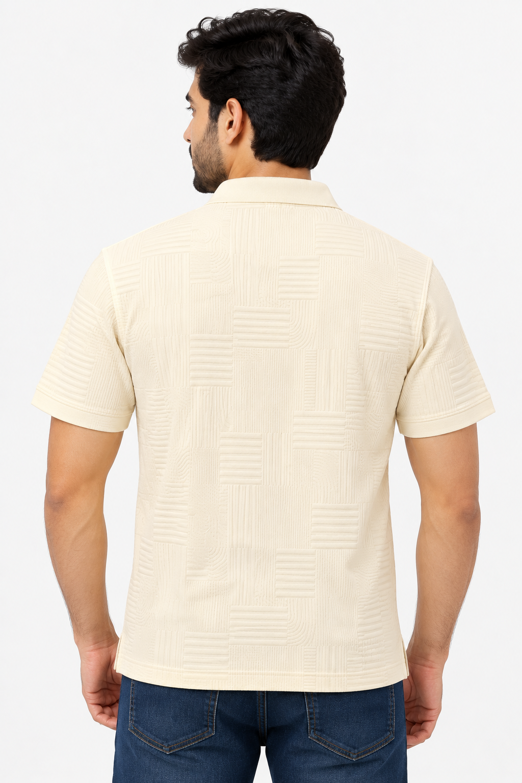 Men’s Cream Textured Polo Collar T-Shirt