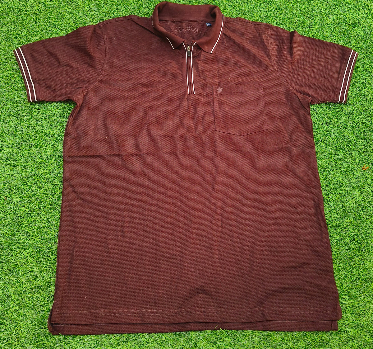 Men’s Maroon Textured Zip Polo T-Shirt